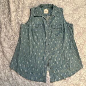 Style & Co. Blue Sleeveless Top with Pineapple Design